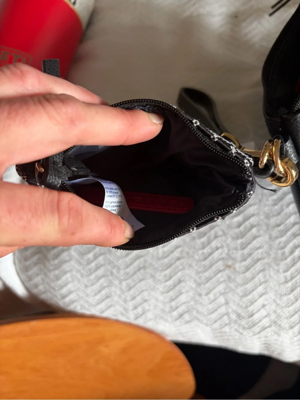 Tommy Hilfiger Black Pebbled Leather Zip Wristlet with Gold Logo